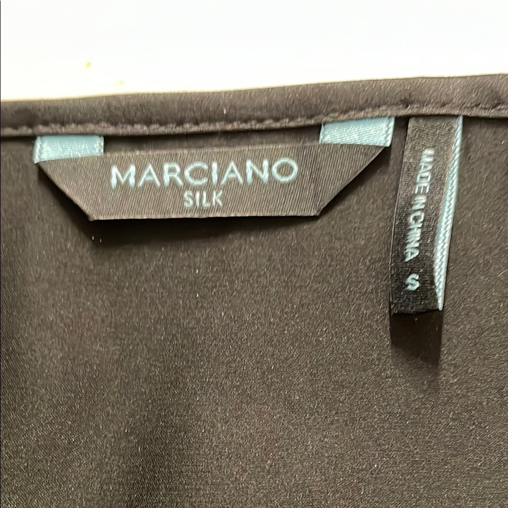 160. Marciano Elegant Silk Black Sheer Sleeves Women's Top Size Small - Picture 6 of 6